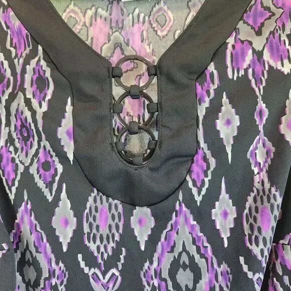 Dressbarn Women's Size 14/16 Purple Black Polyester Geometric Sleeveless Top - Picture 5 of 7